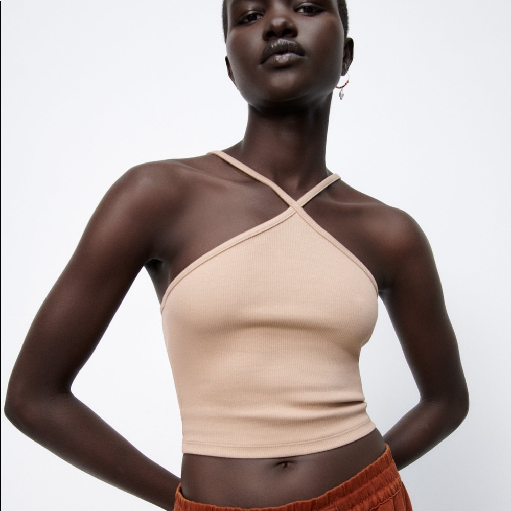 Zara Ribbed Criss Cross Crop Top - basic tank